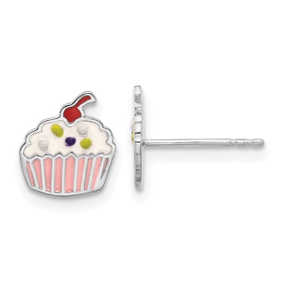Auriga Fine Jewelry 925 Sterling Silver Rhodium-plated Multi-color Enamel Cupcake Stud Earrings for Women