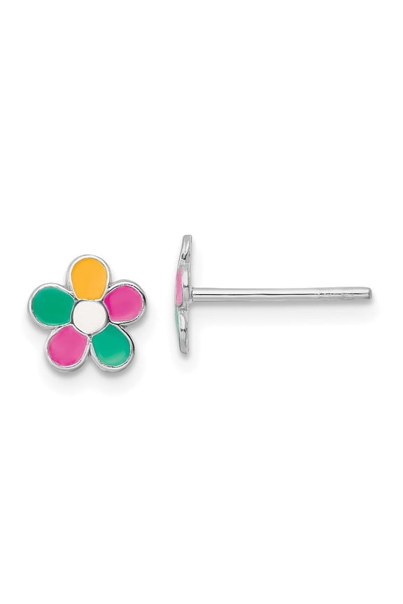 Fine Jewelry 925 Sterling Silver Multi-color Enameled Flower Post Stud Earrings for Women