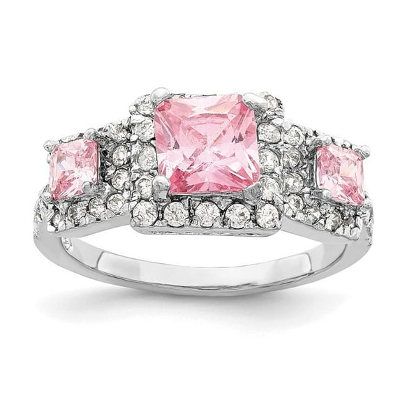Auriga Fine Jewelry 925 Sterling Silver Rhodium plated Pink Square CZ Ring for Women Size 7