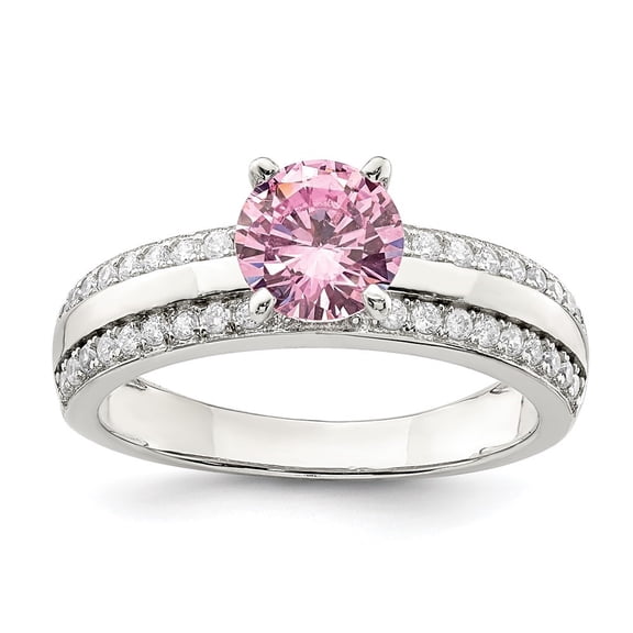 Auriga Fine Jewelry 925 Sterling Silver Rhodium-plated Pink and Clear CZ Ring for Women Size- 6