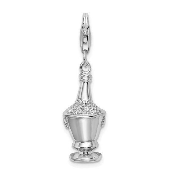 Auriga Fine Jewelry 925 Sterling Silver Rhodium-plated Polished 3-D CZ Champagne in Ice Bucket Charm for Women with Fancy Lobster Clasp (L - 1.66 inch, W - 10 inch)