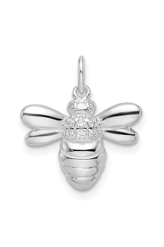 Fine Jewelry 925 Sterling Silver Rhodium-plated Polished CZ Bumble Bee Pendant for Women (L - 0.72 inch, W - 16.22 inch)