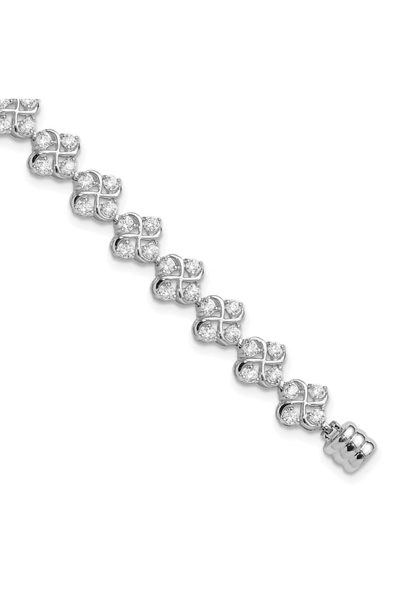 Fine Jewelry 925 Sterling Silver Rhodium-plated Polished CZ Cluster Magnetic Clasp Bracelet 8inch for Women