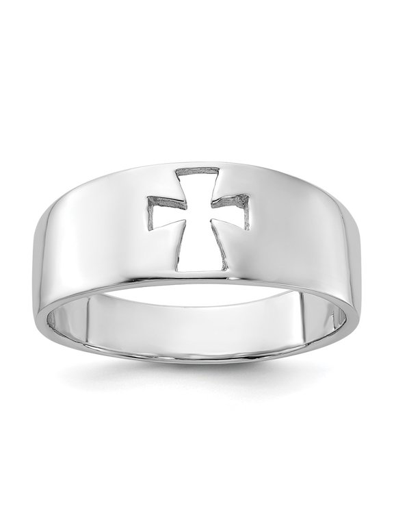 Fine Jewelry 925 Sterling Silver Rhodium-plated Polished Cut-out Cross Ring for Men Size 11