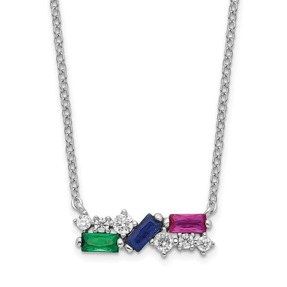 Auriga Fine Jewelry 925 Sterling Silver Rhodium-plated Polished Multi-color CZ Necklace for Women 18"