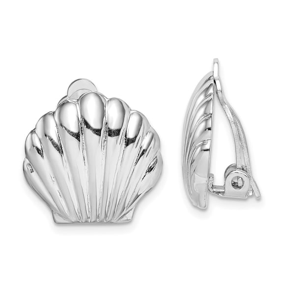 Auriga Fine Jewelry 925 Sterling Silver Rhodium-plated Polished Non-Pierced Shell Clip On Earrings for Women