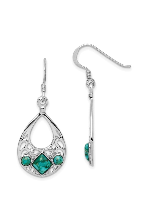 Fine Jewelry 925 Sterling Silver Rhodium-plated Recon. Turquoise Dangle Earrings for Women