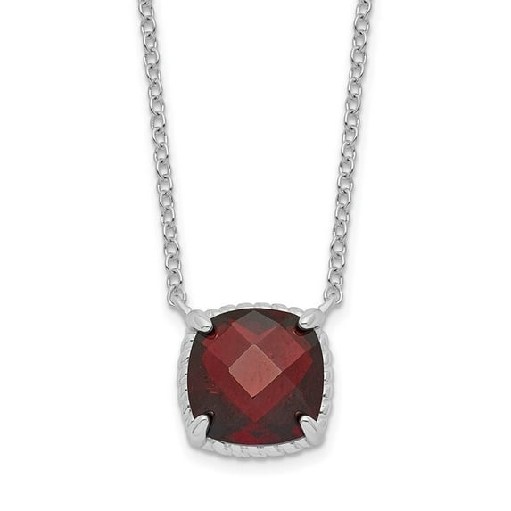 Auriga Fine Jewelry 925 Sterling Silver Rhodium-plated Square Garnet With Necklace for Women 16"