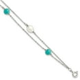thumbnail image 1 of Auriga Fine Jewelry 925 Sterling Silver Rhodium-plated Turquoise/FWC Pearl w/1inch Ext Bracelet for Women, 1 of 6