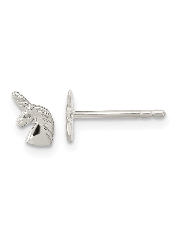Fine Jewelry 925 Sterling Silver Rhodium-plated Unicorn Head Stud Earrings for Women (L-6.22mm, W- 4.11mm)