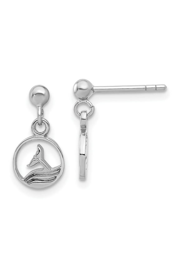Fine Jewelry 925 Sterling Silver Rhodium-plated Whale Dolphin Tail Post Dangle Drop Earrings for Women
