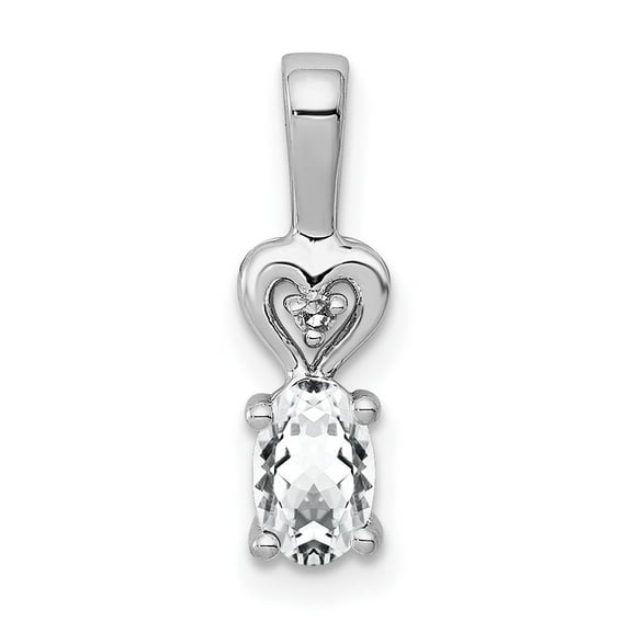 Auriga Fine Jewelry 925 Sterling Silver Rhodium-plated White Topaz & Diamond Pendant for Women (L-16mm, W-5mm)