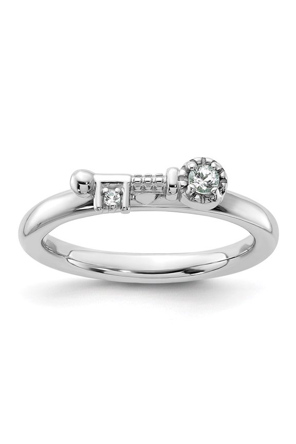 Fine Jewelry 925 Sterling Silver Rhodium-plated White Topaz Key Fancy Ring for Women Size- 9