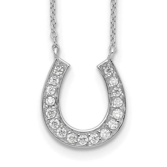 Auriga Fine Jewelry 925 Sterling Silver Rhodium-plated w/2in ext. CZ Horseshoe Necklace for Women 16"