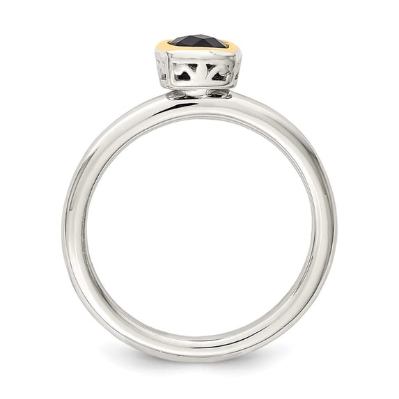 Auriga Fine Jewelry 925 Sterling Silver Rhodium-plated with 14K Accent Cushion-cut Created Sapphire Ring for Women Size 7