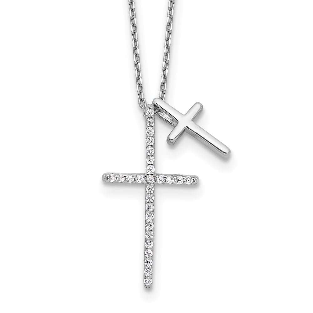 AURIGA Fine Jewelry 925 Sterling Silver Rhodium-plated with CZ Double Cross Necklace for Women 18"