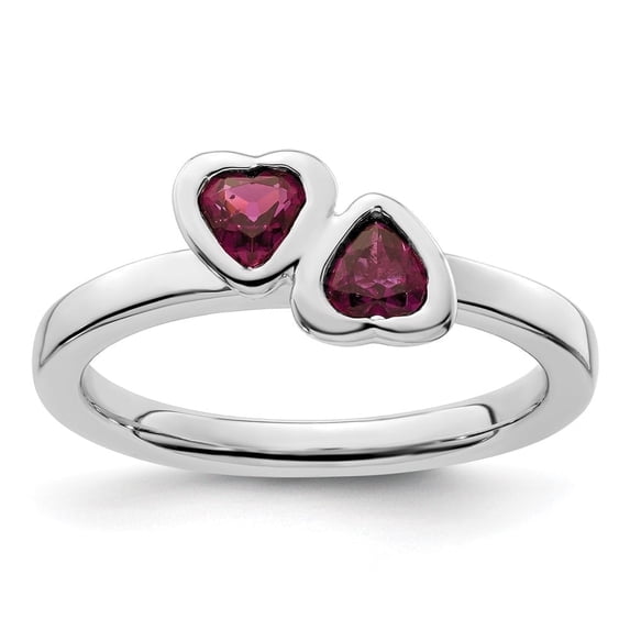 Auriga Fine Jewelry 925 Sterling Silver Rhodolite Garnet Double Heart Ring Size 5 Valentine's Day Gift for Women