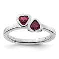 thumbnail image 1 of Auriga Fine Jewelry 925 Sterling Silver Rhodolite Garnet Double Heart Ring Size 7 for Women, 1 of 6