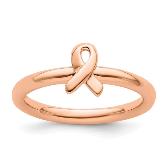 Auriga Fine Jewelry 925 Sterling Silver Rose Gold Awareness Ribbon Ring for Women Size 5