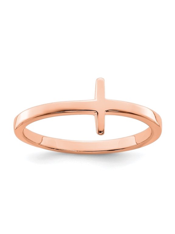 Fine Jewelry 925 Sterling Silver Rose Gold Plated Sideways Cross Ring Size 8 for Women