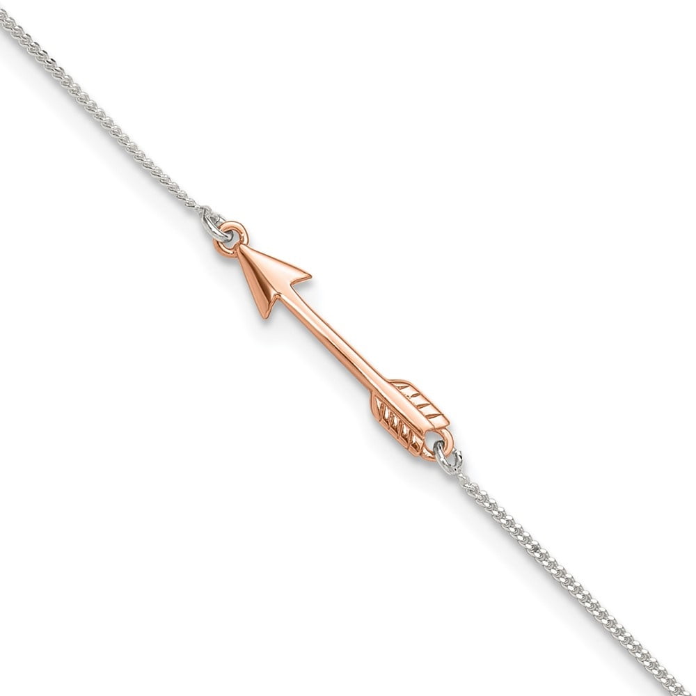 Auriga Fine Jewelry 925 Sterling Silver Rose-Tone Arrow Anklet 9inch for Women