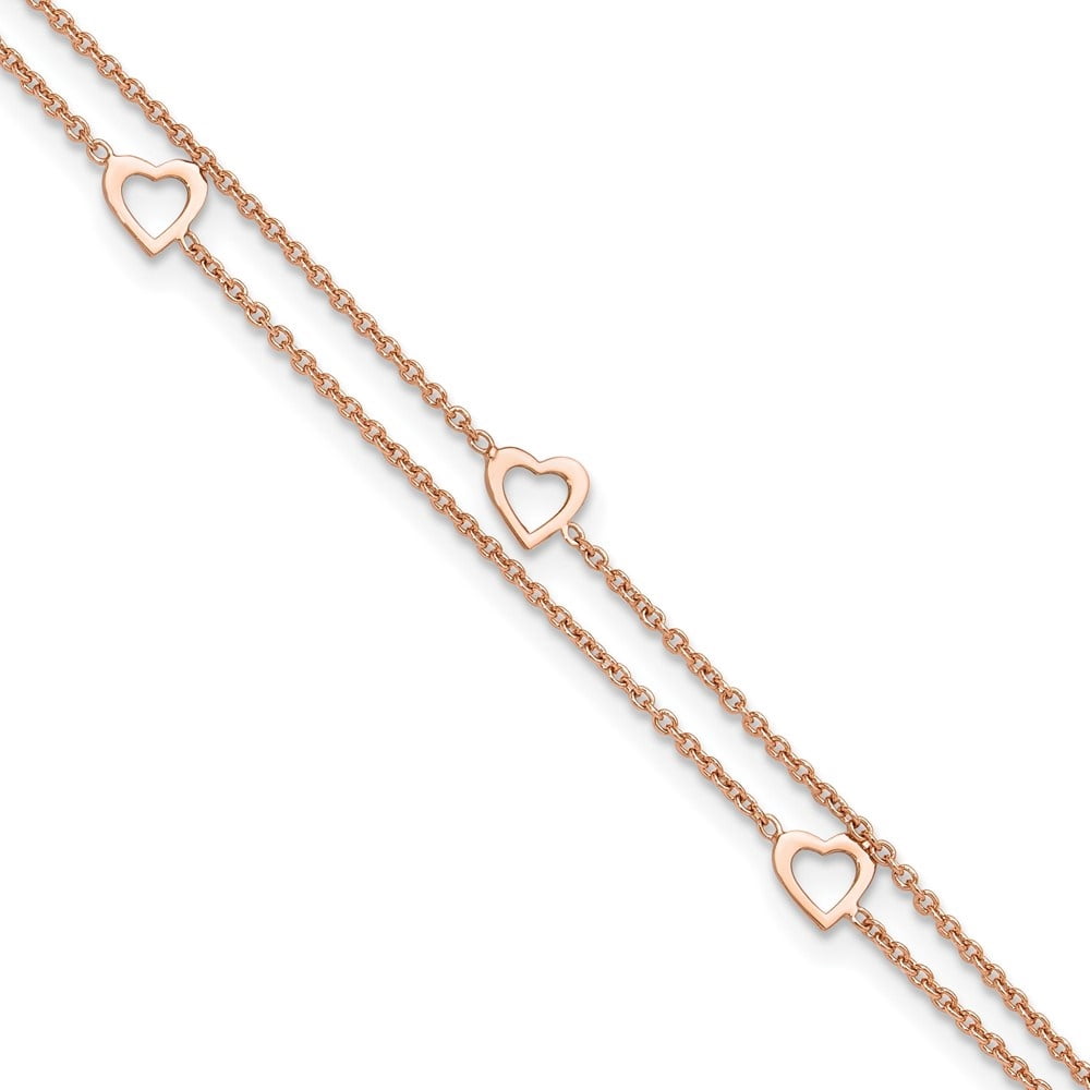 Auriga Fine Jewelry 925 Sterling Silver Rose-Tone Heart Anklet 9inchfor Women
