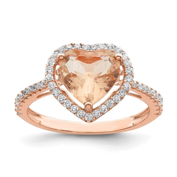 Auriga Fine Jewelry 925 Sterling Silver Rose-Tone Pink and White CZ Heart Ring Size 6 for Women