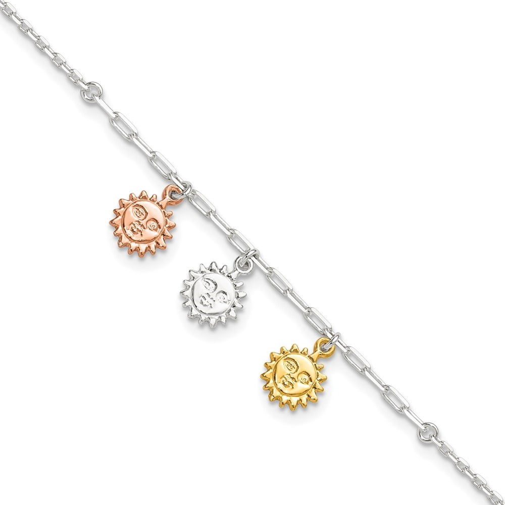 Auriga Fine Jewelry 925 Sterling Silver Rose and Gold Tone Suns Anklet 9inch for Women