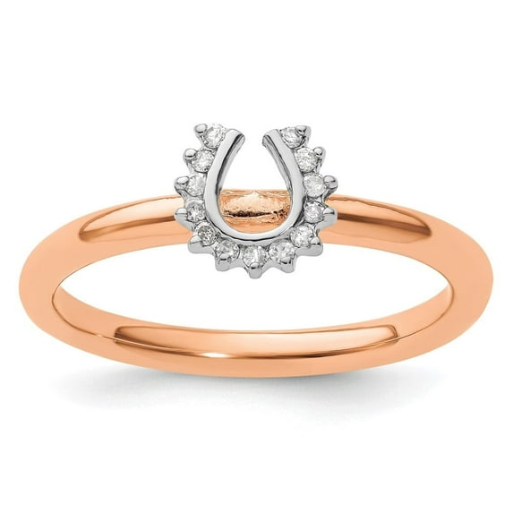 Auriga Fine Jewelry 925 Sterling Silver Rose-plated Diamond Horseshoe Ring for Women Size- 7