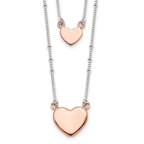 Auriga Fine Jewelry 925 Sterling Silver Rose-tone 2-Strand Heart Dangle Necklace 18" for Women