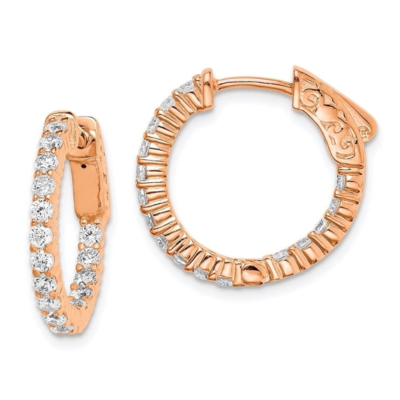 Auriga Fine Jewelry 925 Sterling Silver Rose-tone 32 Stone 2.0mm CZ In/Out Round Hinged Hoop Earrings for Women