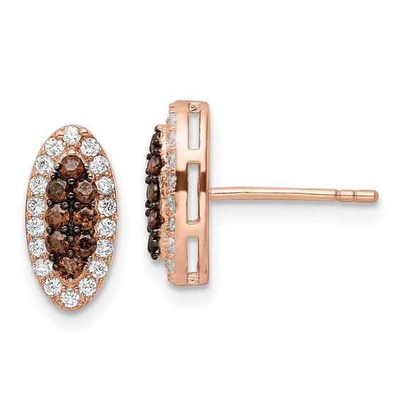 Auriga Fine Jewelry 925 Sterling Silver Rose-tone Black Rhodium-plated CZ Post Stud Earrings for Women
