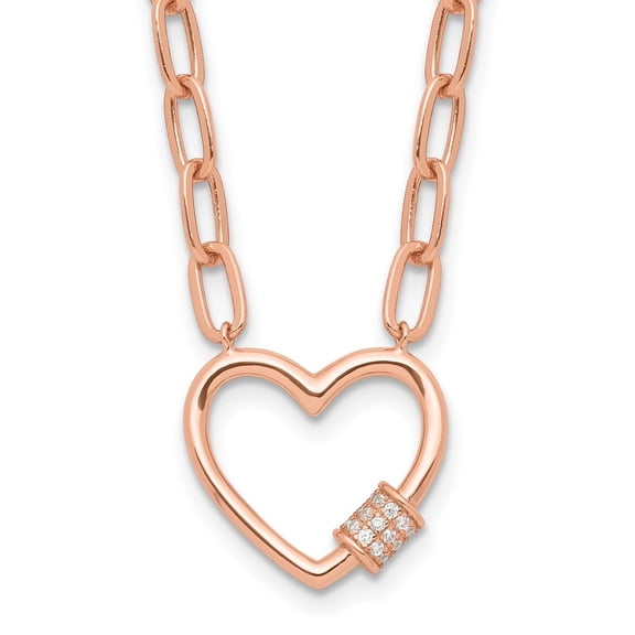 Auriga Fine Jewelry 925 Sterling Silver Rose-tone CZ Heart Paper Clip with 2in Ext. Necklace 17.5" for Women