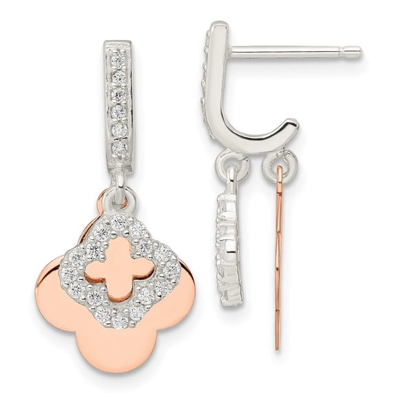 Auriga Fine Jewelry 925 Sterling Silver Rose-tone Quatrefoil CZ Dangle Post Earrings for Women