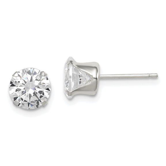 Auriga Fine Jewelry 925 Sterling Silver Round 7mm CZ Snap Set Stud Earrings for Women (L -7mm, W - 7mm)