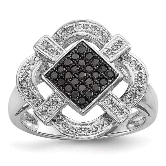 Auriga Fine Jewelry 925 Sterling Silver Round Cut Black and White Diamond Ring Size 6 for Women