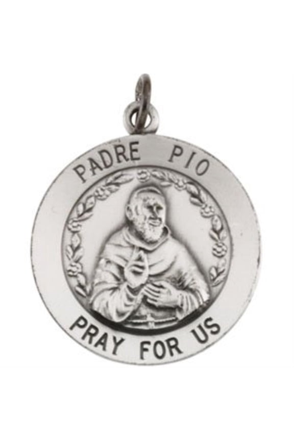 Fine Jewelry 925 Sterling Silver Round Padre Pio Pendant Necklace for Women Size 18"