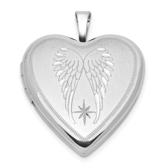 Auriga Fine Jewelry 925 Sterling Silver Satin/Angel Wings 20mm Heart Locket (L- 20.9mm, W- 19.5mm) Valentine's Day Gift for Women