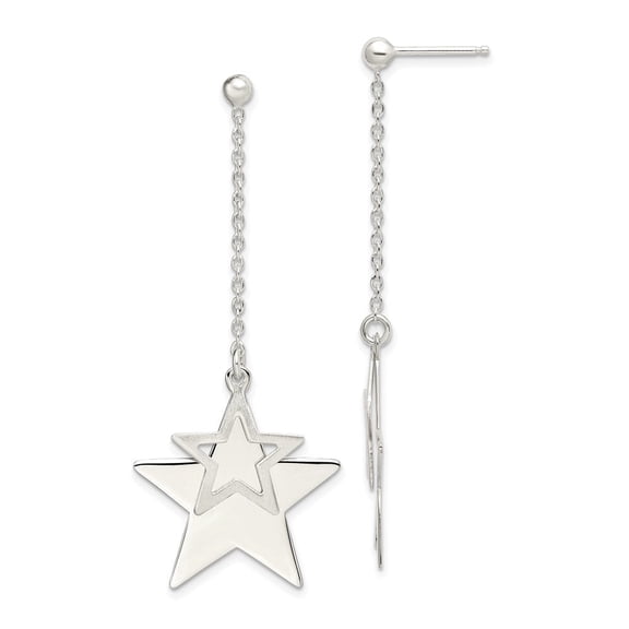 Auriga Fine Jewelry 925 Sterling Silver Satin and Cut-Out Stars Drop Post Earrings for Women