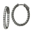 thumbnail image 1 of Auriga Fine Jewelry 925 Sterling Silver Shimmer Black 42 Stone 2.5mm CZ In-Out Oval Hinged Hoop Earrings for Women, 1 of 6