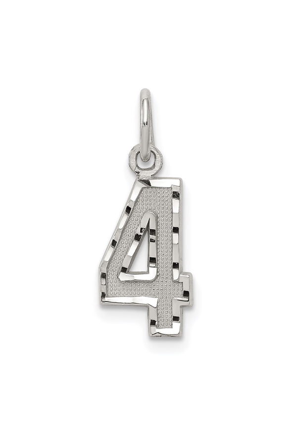 Fine Jewelry 925 Sterling Silver Diamond-Cut Number 4 Charm Pendant for Women (L- 20mm, W- 7mm)