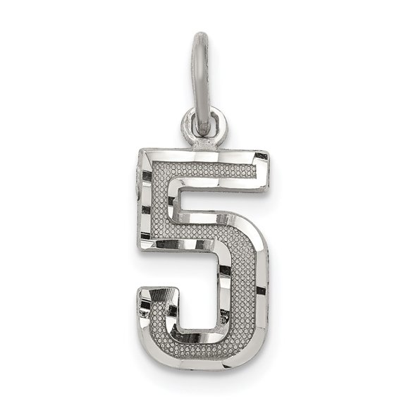 Auriga Fine Jewelry 925 Sterling Silver Diamond-Cut Number 5 Charm Pendant for Women (L- 20mm, W- 7mm)