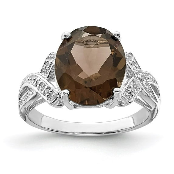 Auriga Fine Jewelry 925 Sterling Silver Smoky Quartz and Diamond Ring Size 6 for Women