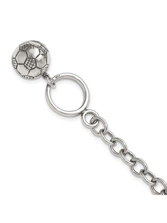Fine Jewelry 925 Sterling Silver Soccer Ball Bracelet 7.75 inch for Women