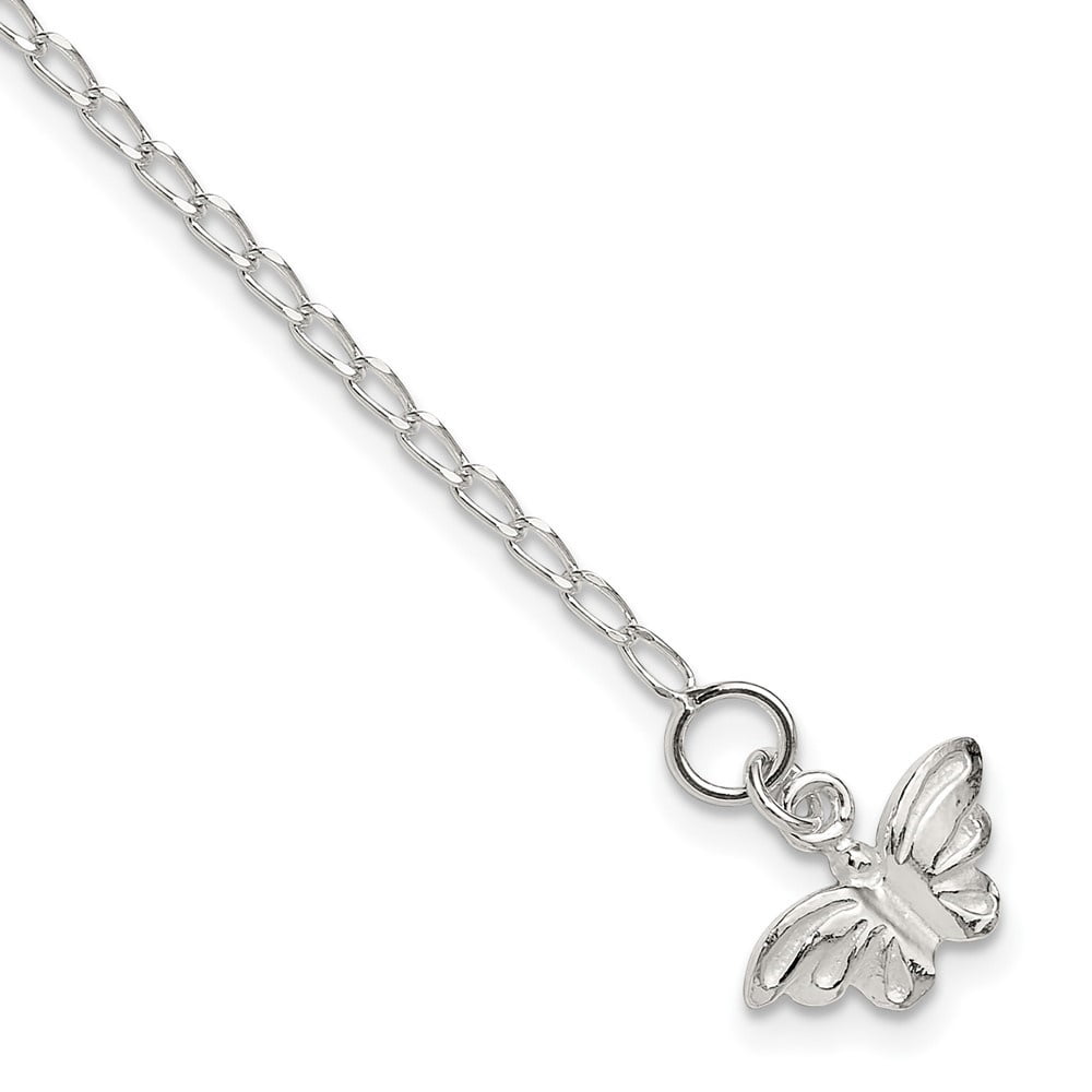 Auriga Fine Jewelry 925 Sterling Silver Solid Butterfly Anklet 10inch for Women