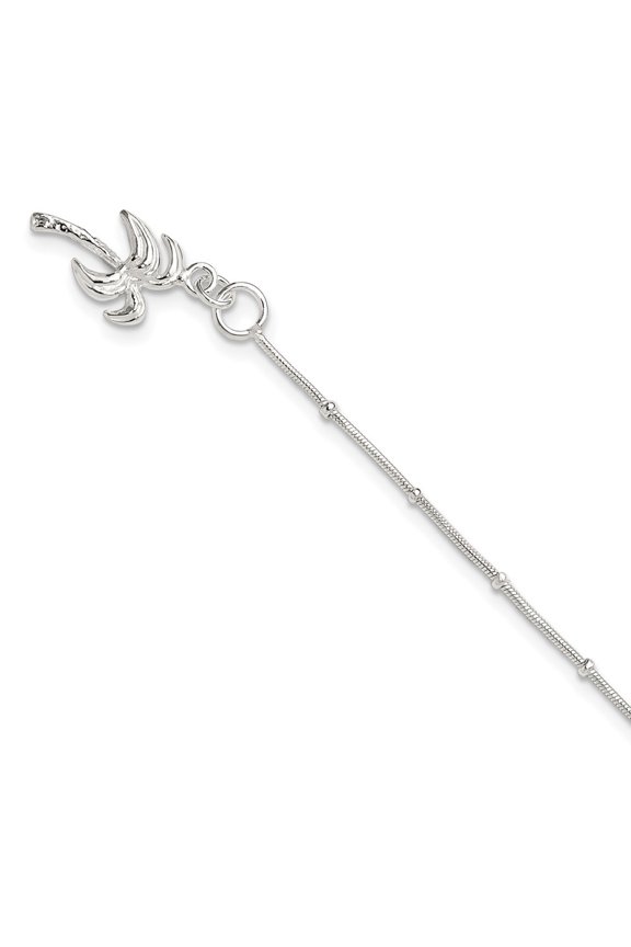 Fine Jewelry 925 Sterling Silver Solid Palm Tree Anklet 10inch for Women