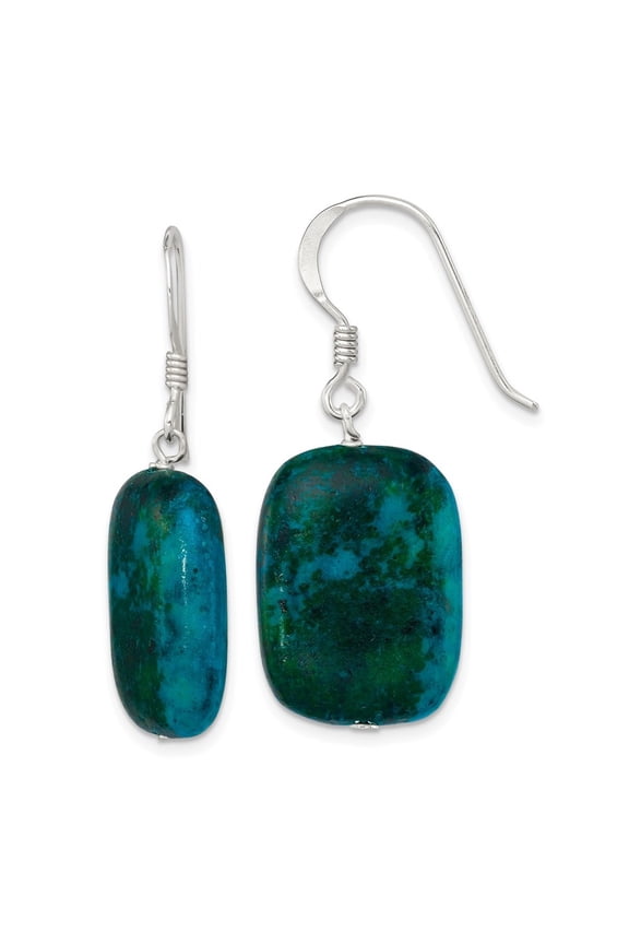 Fine Jewelry 925 Sterling Silver Stabilized Chrysocolla Oval Dangle Earrings for Women