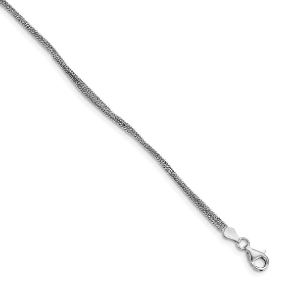 Auriga Fine Jewelry 925 Sterling Silver Textured Three Strand Anklet 9inch for Women