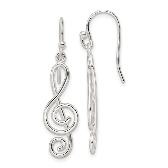 Auriga Fine Jewelry 925 Sterling Silver Treble Clef Dangle Shepherd Hook Earrings for Women (L -38.14mm, W - 9.34mm)