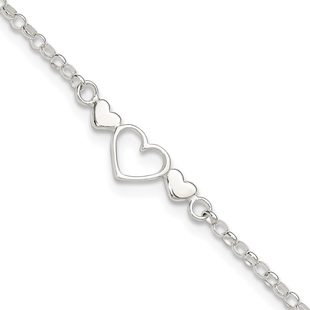 Auriga Fine Jewelry 925 Sterling Silver Triple Heart 9Inch Anklet 10inchfor Women